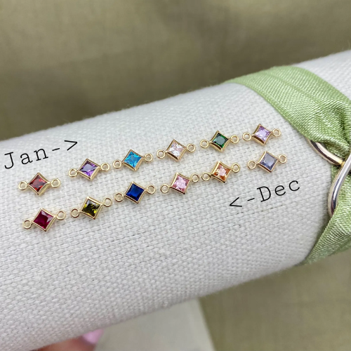 Gold Connector: September Birthstone, Sapphire (CZ), Princess Cut, 4mm