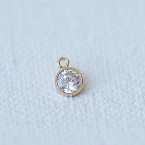 Gold Charm - White CZ Bezel Drop, 4mm