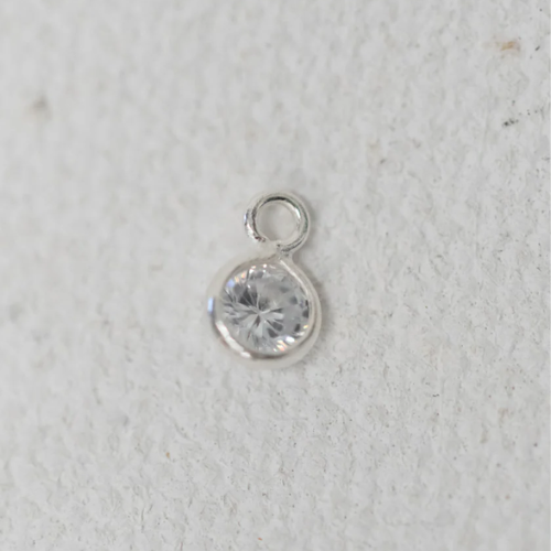 Silver Charm - White CZ Bezel Drop, 3mm